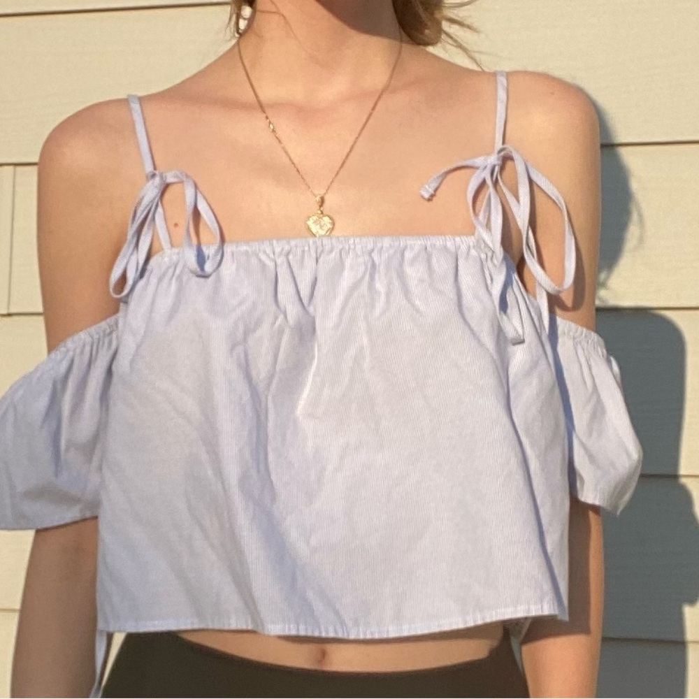 Light blue off shoulder crop top